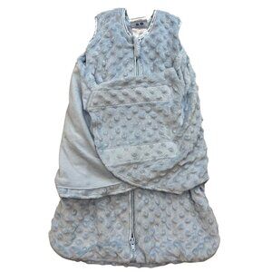 Halo SleepSack Swaddle Plushy Dot Velboa Newborn Baby Size 0-3M Light Blue Zip